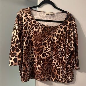 Jones New York Black and Brown Leopard Print Top